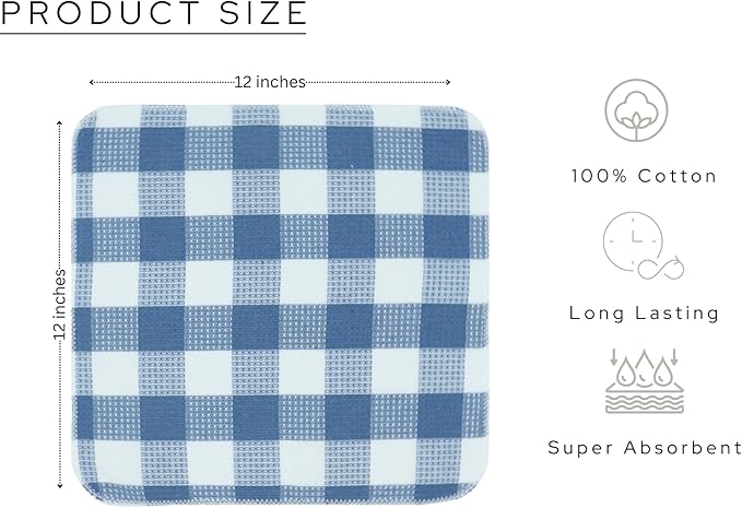 Waffle Weave Plaid Dish Cloths, 100% Cotton - 12 x 12 Inches, Ultra Soft Absorbent Quick Drying Dish Towels Buffalo Check Dish Rags for Kitchen, 8 Pack -Fall Thanksgiving- Smoky Grey and White