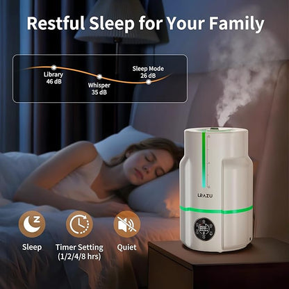 6L Humidifiers for Bedroom, 60H Runtime 26 dB Quiet Supersized Cool Mist Air Humidifiers for Large Room, Baby Nursery, Plant, Indoor, Night Light, Easy to Clean, Precise Humidity Control