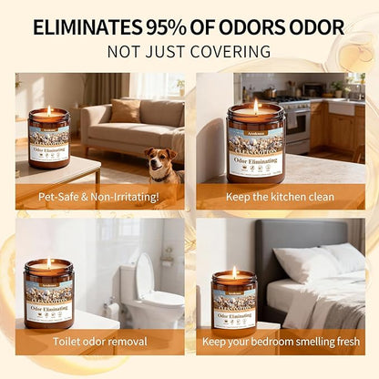 Clean & Pure Cotton Odor Eliminating Candles | Eliminates 95% of Pet, Smoke & Bathroom Odors – 7 oz Hand Poured Non-Toxic Soy Candle - Fresh Air Scented Candle Gentle for Pet - Gifts for Families