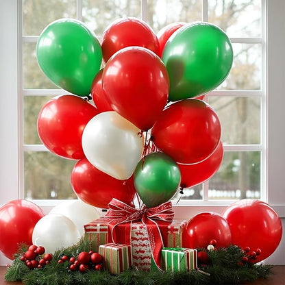 TecUnite 100 Pcs Green White Red Latex Balloons 13 Inch Colorful Round Balloons for Christmas Wedding Birthday Holiday Party Decoration