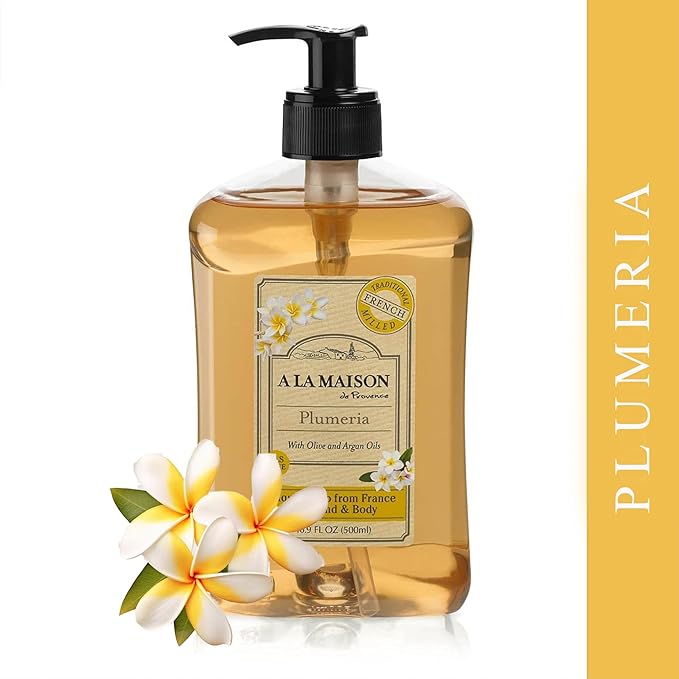 A LA MAISON French Liquid Hand Soap, Plumeria - Natural Hand Wash Made with Essential Oils - Biodegradable, Plant-Based, Vegan, Cruelty-Free, Alcohol & Paraben Free (16.9 oz, 6 Pack)