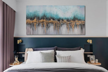 Ardemy Abstract Canvas Wall Art Teal and Gold Paintings Wall Decor Bedroom Large Pictures Textured Artwork for Walls Home Office Living Room 40"x20"