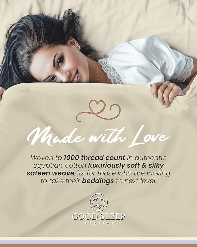 Good Sleep Bedding XL Twin Sheets - 100% Egyptian Cotton Sheets, 1000 Thread Count, 4Pc, Twin XL Bed Sheets, Long Staple Cotton Twin XL Sheet Sets, Cooling Sheets, 16" Deep Pocket - Ivory
