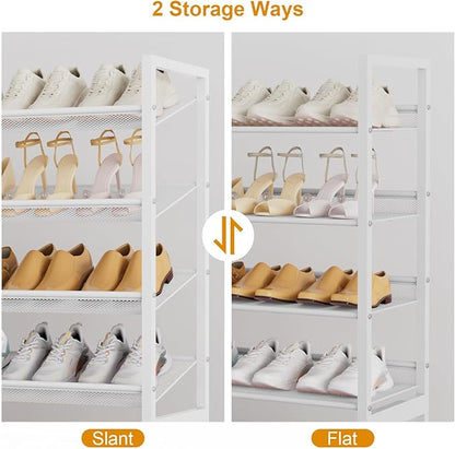 Large Shoe Rack 8 Tier Shoe Organizer, Heavy Duty Metal 4-Tier Stackable Shoe Storage Vertical Shoe Rack for Closet Front Door Entrance, Up to 50 Pairs, 44.8" W x 11.4" D x 56.7" H, White