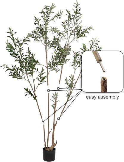 Kate and Laurel Oliveira Faux Olive Tree with Jia Curved Planter Pot, 7 FT, Cream, Potted Artificial Tree Indoor with Realistic Foliage and Added Moss, Fake Plant for Living Room Decor