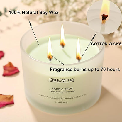 Scented Candles for Home, Sage Citrus Candles Aroma Fragrant 12.4oz Soy Wax, Luxury Large Candle Gift,up to 70 Hours Burn Time, Birthday Gifts for Women&Men Festival Relaxation Ambience