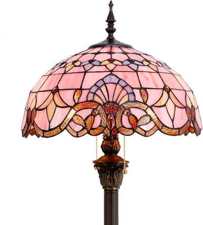 WERFACTORY Tiffany Floor Lamp Pink Baroque Stained Glass Standing Reading Light 16X16X64 Inches Antique Pole Corner Lamp Decor Bedroom Living Room Home Office S003P Series