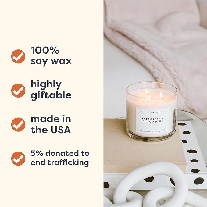 Calyan Wax Co. Aspen & Fog 3 Wick Scented Candle - 43 Hour Burn - Luxury 3 Wick Soy Candles - Non Toxic Soy Wax Candles - Long Lasting Large Glass Jar Candle for Home - 14.9oz