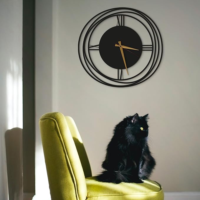 Circular Harmony Wall Clock – 28 Inch XL, Ultra-Quiet Quartz, Black Metal Statement Minimalist Clock for Loft, Hallway, Living Room