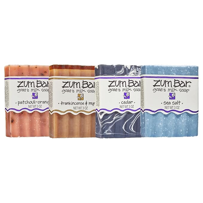 Indigo Wild Zum Goat's Milk Soap Bar - Bar Soap for Hands & Body Made with Essential Oils - 3 oz - Earth & Sea Blends (4 Pack)