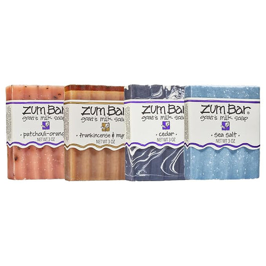 Indigo Wild Zum Goat's Milk Soap Bar - Bar Soap for Hands & Body Made with Essential Oils - 3 oz - Earth & Sea Blends (4 Pack)