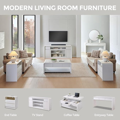 63'' Console Table with 3 Drawers, Modern Entryway Table with Curved Profile Design, Narrow Long Wood Sofa Table Behind Couch Table for Living Room, Hallway, Foyer, White