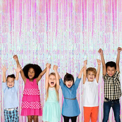 GOER 3.2 ft x 9.8 ft Metallic Tinsel Foil Fringe Curtains Party Photo Backdrop Party Streamers for Birthday,Graduation,New Year Eve Decorations Wedding Decor (Iridescent,5 pcs)