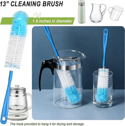 9Pcs Bottle Cleaning Brush Set with Long Handle, Nylon Tube Brush Cup Cleaner, Straw Brushes for Washing Narrow Neck Water Bottle Pipes Kettle Spout Cleaning