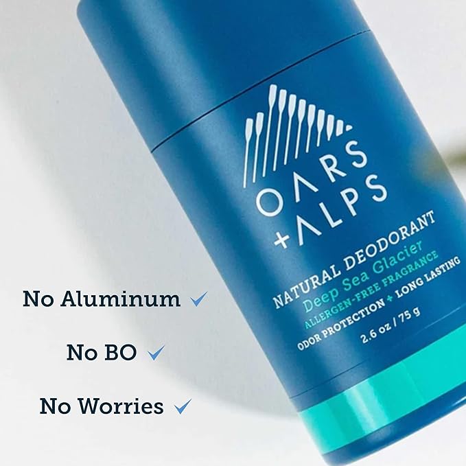 Oars + Alps Deodorant for Men & Women, Aluminum Free Deodorant for Men, Dermatologist Tested, Clean Ingredients, Non Toxic, Vegan, Long Lasting, Deep Sea Glacier, 2pk, 2.6oz