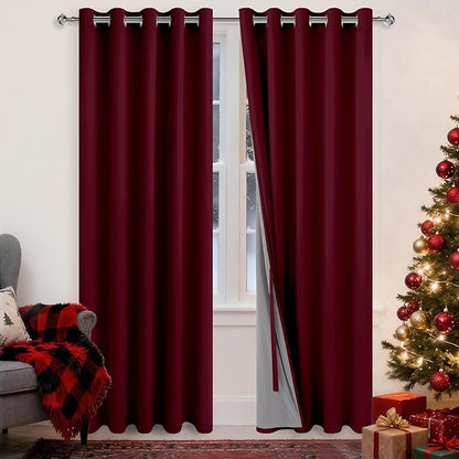 XWZO 100% Blackout Window Curtains - Thermal Insulated & Completely Room Darkening Black Liner Window Treatment with Tiebacks for Bedroom/Living Room, Burgundy, W60 x L84, Set of 2 Panels