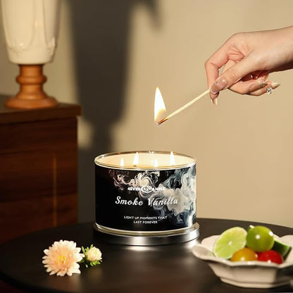 4EVER Scented Candles | 4-Wick 18oz Soy Wax Candle | Up to 50Hrs Clean Burn | Aromatherapy Candles for Home Scented | Gifts for Women & Mom, Smoke Vanilla