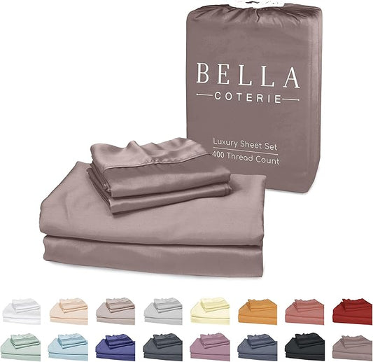 Bella Coterie Luxury Bamboo Viscose Cal King Size Sheet Set | 100% Organically Grown | Ultra Soft | Cooling for Hot Sleepers | 18" Deep Pocket [Mocha]