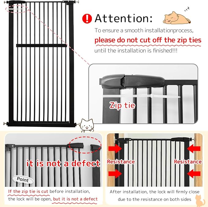 Lumizone Extra Tall Pet Gate 55.12" High Pressure Mounted 63.39"-67.90" Extra Wide (9 Sizes) 1.37" Gap for Cat Dog Stairs Doorway Hallway No Drilling Auto-Close (63.39"-67.90" W, Black)