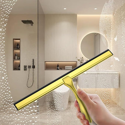 peafowl 14 inch Shower Squeegee Stainless Steel Bath Squeegee for Shower Glass DoorsBathroom Windows Kitchen Mirror and Car Glass with Hooks Holder (14 inch, Gold)