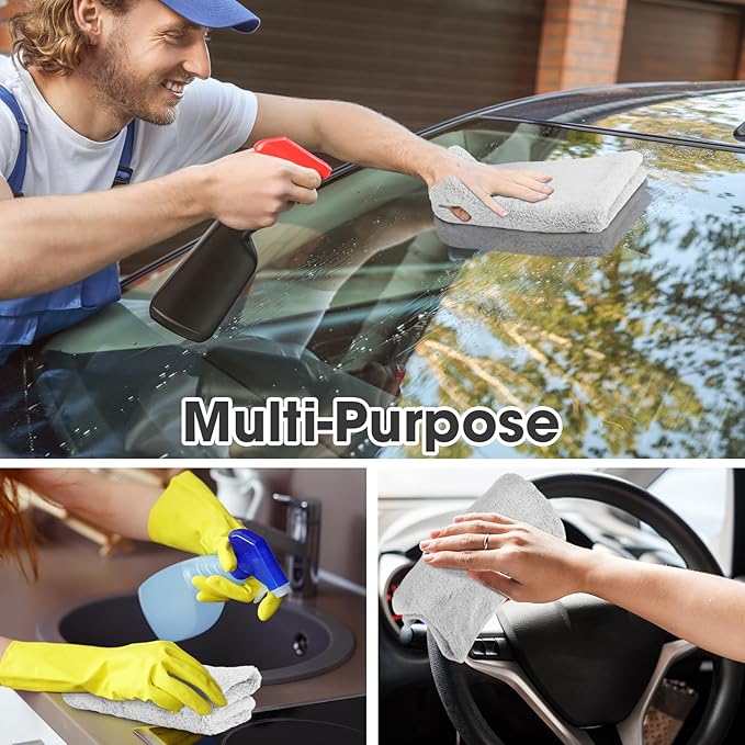 Shimeyao 30 Pcs 16 x 16 Inch Edgeless Microfiber Plush Towels for Cars Detailing Drying Wash Polishing Absorbent Cleaning Cloths, 500 GSM (16 x 16 Inch, Light Gray, 30 Pcs)