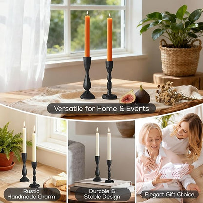 Black Taper Candle Holders Set of 2 Vintage Iron Black Candlestick Holder for Centerpiece Farmhouse Decorative Candlesticks for Wedding Christmas Mantel Dining Table Home Decor