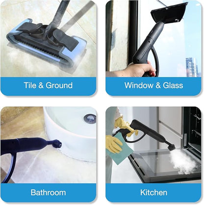 Rollibot Multipurpose Steam Cleaner with 18 Accessiores, Portable Steamer for Floor, Carpet, Kitchen, Bath Room, Tile & Window, Couch, Car Chemical-Free Cleaning and Wallpaper Removal, White