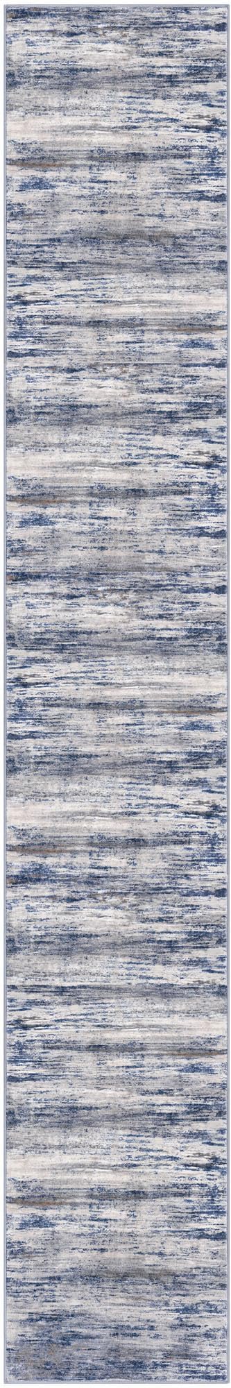 KOZYFLY Modern Abstract Washable Rug Runner 2.6x16 Hallway Rug Runner Non-Slip Soft Kitchen Runner Rugs, Grey-Blue Striped Carpet for Entryway Bathroom Laundry Room Foyer