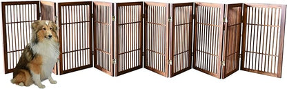 Pet Dog Gate Strong and Durable Freestanding Folding Acacia Hardwood Portable Wooden Fence Indoors or Outdoors by Urnporium (Brown Pet Gate, 10 Panel 30" Tall)