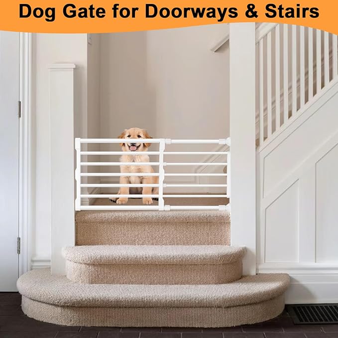 Maerd Short Dog Gates for Doorways,Dog Gate to Step Over,Retractable Puppy Gate for Stairs Indoor with Door,15.7Inch Doggy Gate,Black and White Pet GATE (White, 29''-38'' W, 15.7' H)