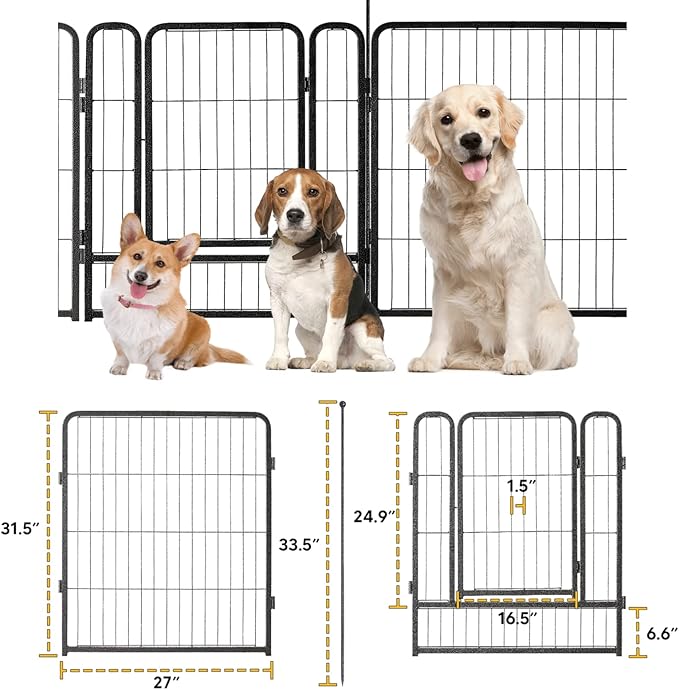 TMEE Dog Playpen, 32" Height 8 Panels Outdoor Dog Fence Pet Play Pen, Puppy Pens for Large/Medium/Small Dogs, Ideal for RV, Camping, Yard, Indoor