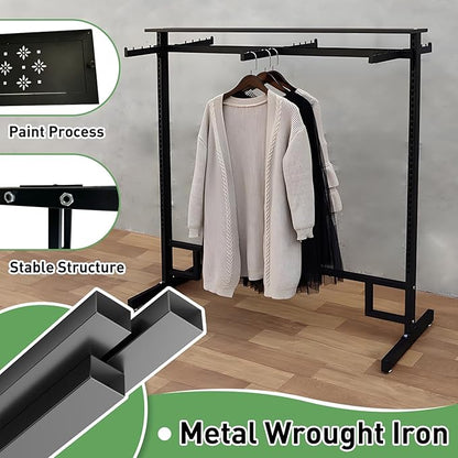 Retail Clothing Rack with wheels, 6 Arms Commercial Clothing Display, Height Adjustable Garment Rack, Free Standing Metal Clothing Rack, for Retail clothing store Home Laundry Room (black)