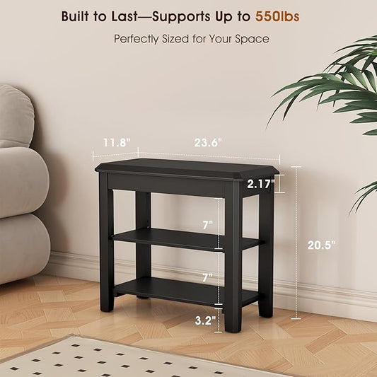 Shoe Rack Bench Seat Rubberwood 2-Tier Wooden Storage Bench 550lbs Compact Mid-Century Modern Design for Entryway, Hallway, Closet, Front Door Entrance, Foyer