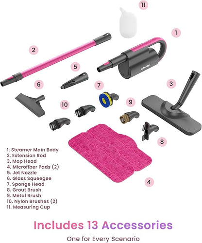 Schenley Steam Mop Cleaner with Detachable Handheld Steamer for Cleaning Hardwood, Laminate Floor, Tiles and Grout, with 7-in-1 Multi-purpose Accessories and Washable Microfiber Pads