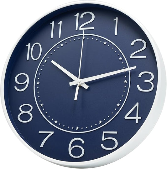 HZDHCLH 12inch Wall Clocks Battery Operated,Quartz Movement,Silent Non Ticking Modern Wall Clock for Living Room Bedroom Kitchen Office School Classroom Decor Navy Blue