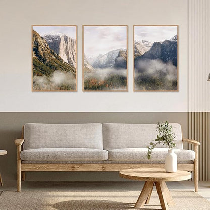 HLNIUC Framed National Park Wall Art Set, Rocky Mountain Grand Canyon Yosemite Wall Decor, Misty Forest Wall Painting, Nature Landscape Canvas Art Prints for Living Room, Bedroom, Office - 16"x24"x3