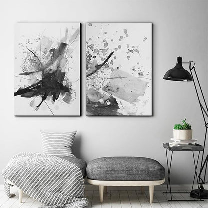 Abstract Black and White Wall Art Modern Artwork for Walls Ink Texture Painting Canvas Prints Watercolor Fluid Lines Pictures Framed Bedroom Office Living Room Bathroom Decorations 12"x16"x3