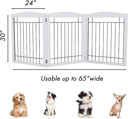 PAWLAND Extra Wide Dog gate for The House, Doorway, Stairs, Freestanding Foldable Wire Pet Gate, Pet Puppy Safety Fence, 30" Height (White, 3 Panels)