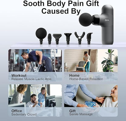 Mini Massage Gun ,Percussion Deep Tissues Muscle Massager, Silicone Material Removable and Washable, Suitable for People with Hyperhidrosis, with 6 Massage Heads 4 Speeds, best gift for her/him