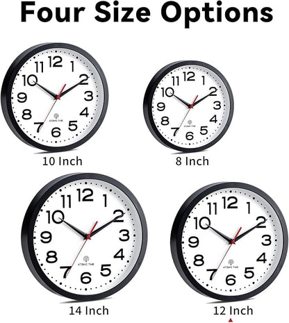Atomic Wall Clock 12 Inch, Modern Clock Battery Operated Classic Analog Decorative for Kitchen, Living Room, Office, Bedroom, Bathroom (Black)