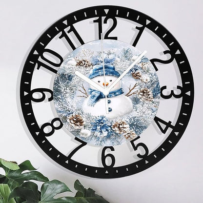 Wall Clock 10 Inch Silent Non-Ticking Modern Clocks Battery Operated - Analog Small Classic for Office, Home, Living Room,Bathroom, Kitchen, Bedroom, School,Snowman Clock