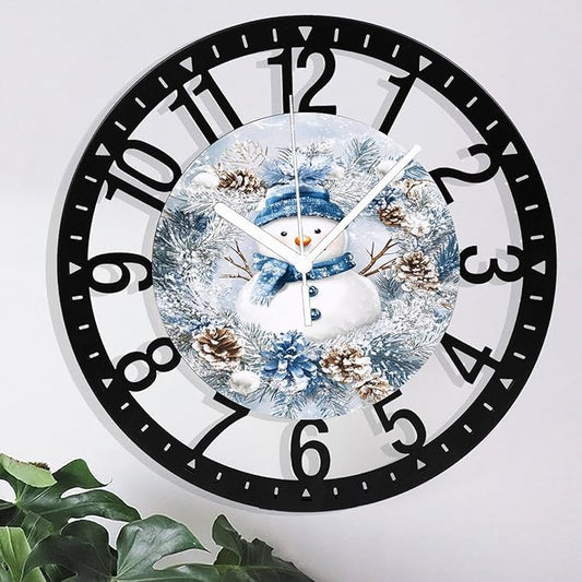 Wall Clock 10 Inch Silent Non-Ticking Modern Clocks Battery Operated - Analog Small Classic for Office, Home, Living Room,Bathroom, Kitchen, Bedroom, School,Snowman Clock