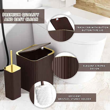 Bathroom Accessories Set - Gorgeous Bathroom Set, 10PC Brown Bathroom Accessories, Bathroom Accessory Set, Toilet Brush, Trash Can, Qtip Holder Dispenser & Soap Dispenser