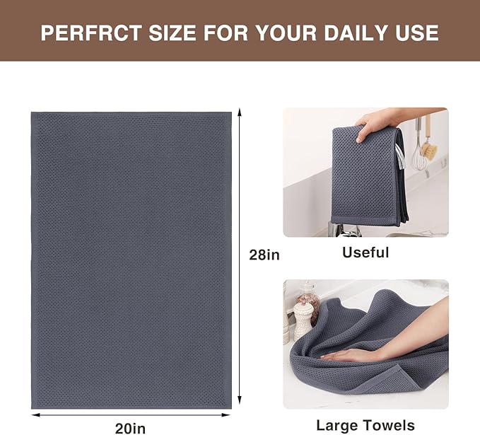 Homaxy 100% Cotton Waffle Weave Kitchen Dish Towels, Ultra Soft Absorbent Quick Drying Cleaning Towel, 20x28 Inches, 12-Pack, Dark Grey