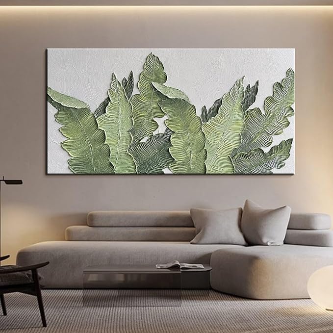 YaSheng Art- Modern minimalist 3D textured wall art Oil Paintings on Canvas Green plant paintings handmade Abstract artwork painting large canvas wall art Home Wall Art Deco Picture 30X60 Inches