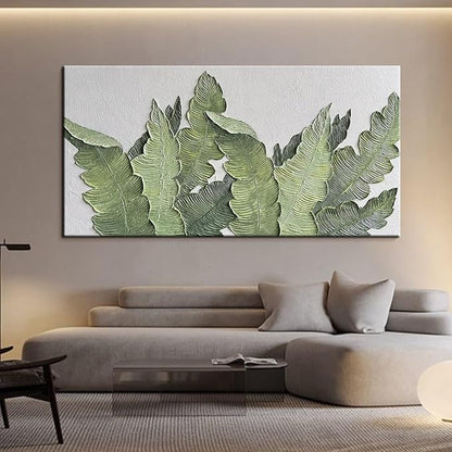 YaSheng Art- Modern minimalist 3D textured wall art Oil Paintings on Canvas Green plant paintings handmade Abstract artwork painting large canvas wall art Home Wall Art Deco Picture 30X60 Inches