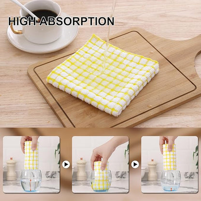 Kitinjoy Cotton 12 Pack Kitchen Towels and Dishcloths Sets, 16 x 25 Inch & 12 X 12 Inch Dish Towels Bulk, Super Soft and Absorbent Hand Towels for Kitchen Drying, Yellow