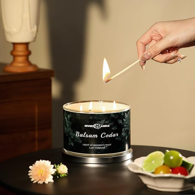 4EVER Scented Candles | 4-Wick 18oz Soy Wax Candle | Up to 50Hrs Clean Burn | Aromatherapy Candles for Home Scented | Gifts for Women & Mom, Balsam Cedar