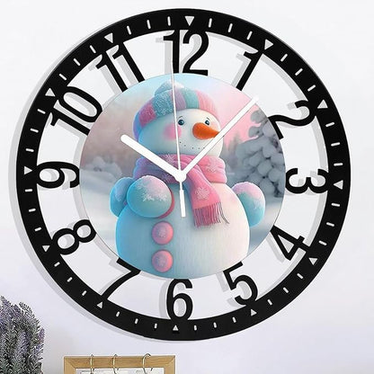 Wall Clock 10 Inch Silent Non-Ticking Modern Clocks Battery Operated - Analog Small Classic for Office, Home, Living Room,Bathroom, Kitchen, Bedroom, School,Snowman Clock