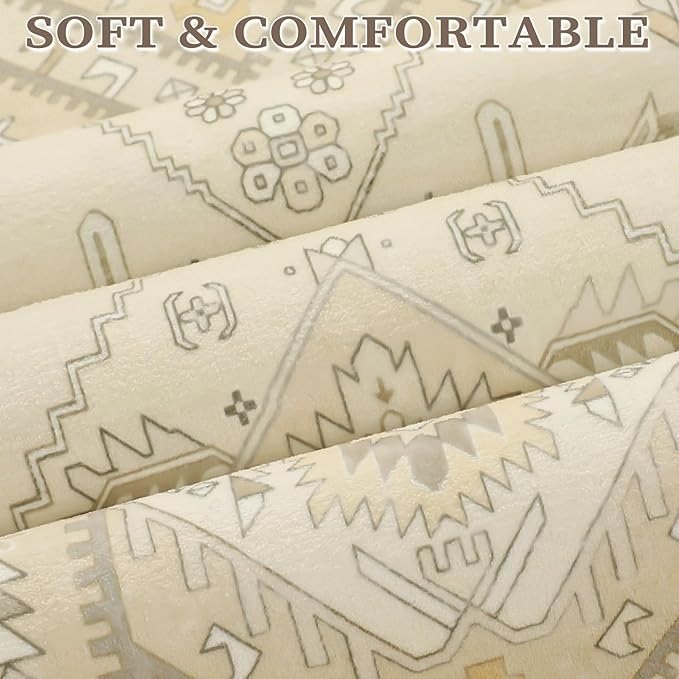 SERISSA 5x7 Boho Area Rug, Washable Non-Slip Rugs for Living Room, Large Beige Rug Ultra Soft Vintage Farmhouse Print Distressed Carpet for Bedroom Dining Room Dorm Office Home Decor